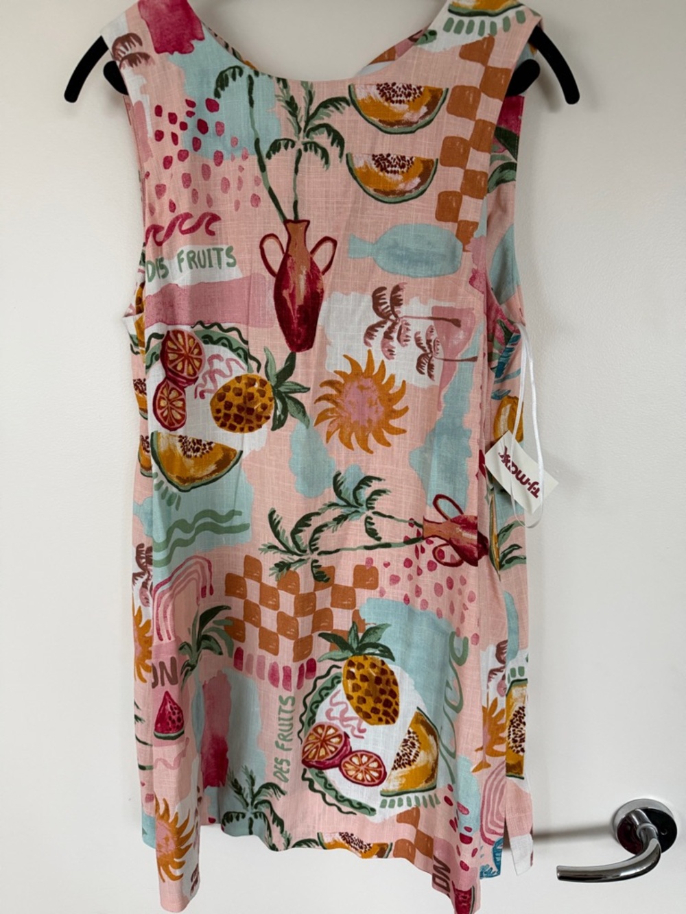 Tropical Fruit Print Sleeveless Dress - Pink Multi
